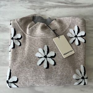 Industry Daisy Floral Jacquard Sweater | Taupe/White/Black | NWT | XL
